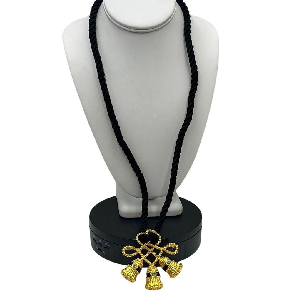 Ivana Trump Vintage Goldtone Black‎ Enamel Corded Bells Pendant Necklace
